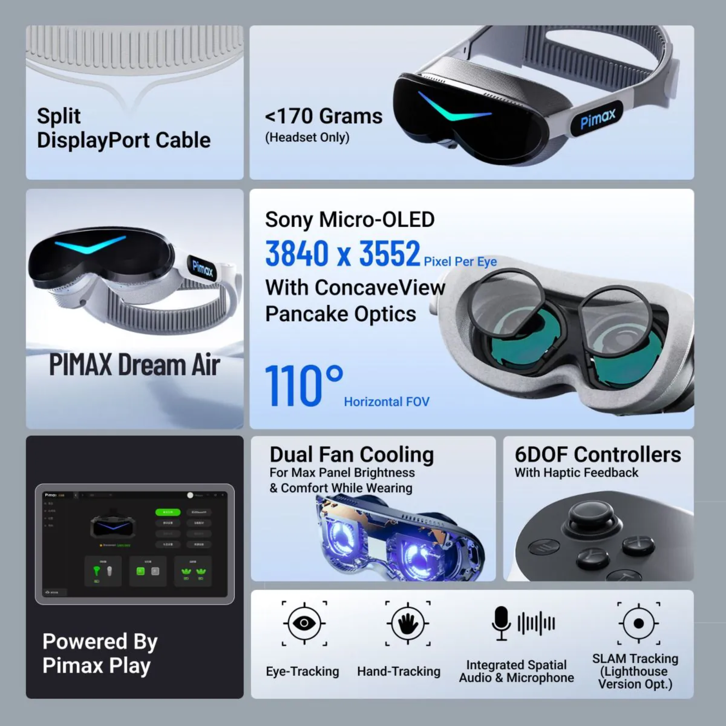 Pimax VR Dream Air | 170g Ultra-Light VR Headset | Sony Micro-OLED | SLAM + Controllers