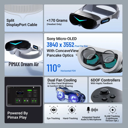 Pimax VR Dream Air | 170g Ultra-Light VR Headset | Sony Micro-OLED | SLAM + Controllers